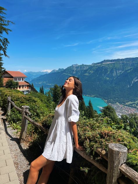 Switzerland Outfit Inspo Summer, Switzerland Aesthetic Clothes, Outfits For Switzerland In June, Switzerland Photo Poses, Interlaken Outfit, Summer Outfits In Switzerland, Outfits To Wear In Switzerland, Summer In Switzerland Aesthetic, Austria Aesthetic Outfits