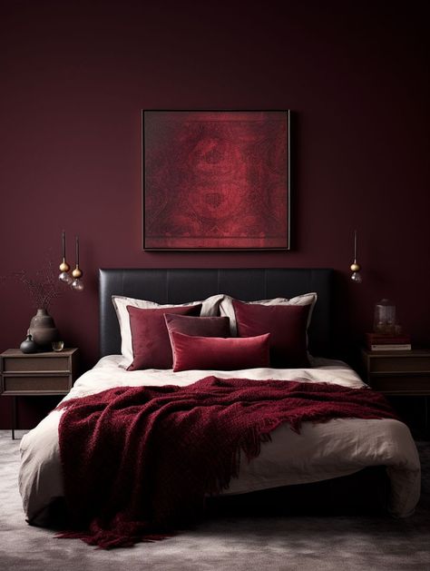 #architecture #design #interiordesign #art #architecturephotography #photography #travel #interior #architecturelovers #architect #home # homedecor #archilove Maroon Room, Maroon Bedroom, Red Bedroom Walls, Burgundy Room, Burgundy Bedroom, Box Bed Design, Bed Design Ideas, Studio Bed, Bilik Tidur