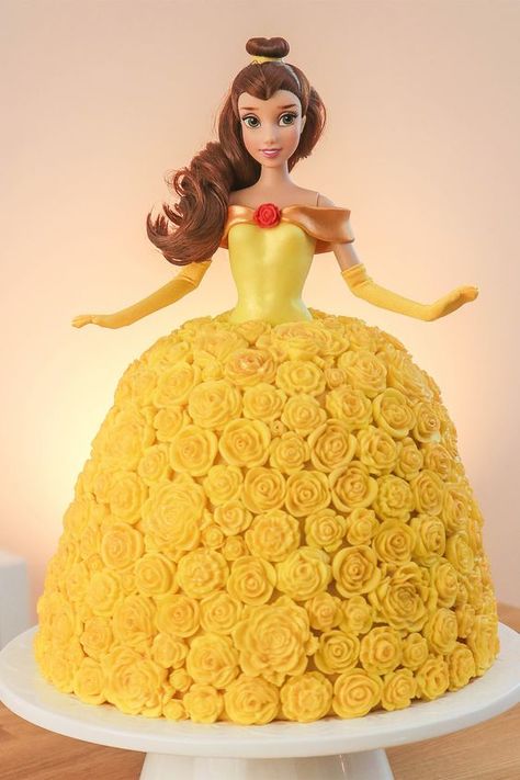 Disney Princess Doll Cake, Belle Birthday Cake, Beauty And Beast Cake, Princess Belle Cake, Beauty And The Beast Cake Birthdays, Barbie Cake Designs, Princess Theme Cake, Princess Party Cake, Princess Doll Cake