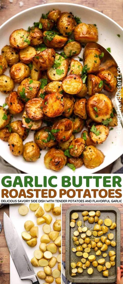 Garlic Butter Potatoes Skillet, Easy Garlic Potatoes, Garlic Butter Small Potatoes, Garlic Golden Potatoes, Potato Dinner Sides, Best Golden Potato Recipes, Red And Yellow Potatoes Recipe, Cooking Small Potatoes In Oven, Dinner With Small Potatoes