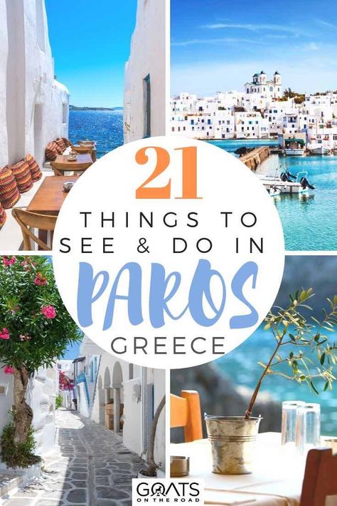 Looking for things to do in Paros, Greece? This charming destination has great restaurants and food, picturesque towns, and ancient ruins. Whether you want to visit the beach, or go explore on a boat, we’ve got the tips on what to do! | #europe #visitgreece #traveltips Day Trips From Paros Greece, Must See In Greece, Which Greek Island To Visit, Things To Do In Paros Greece, Paros Island Greece, Greece Paros, Islands In Greece, Greek Holiday, Greek Islands Vacation