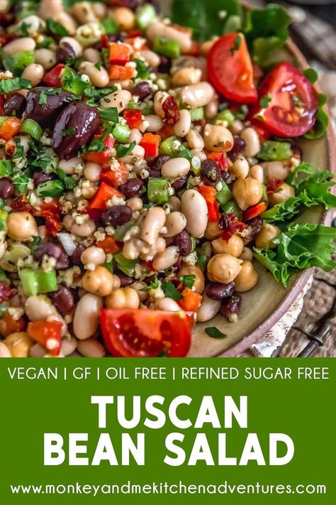 Tuscan Bean Salad! Tuscan Bean Salad, Vegan Bean Salad, Vegan Bean, Monkey And Me Kitchen Adventures, Monkey And Me, Quinoa Dishes, Ham Salad, Vegan Salad, Aromatic Herbs