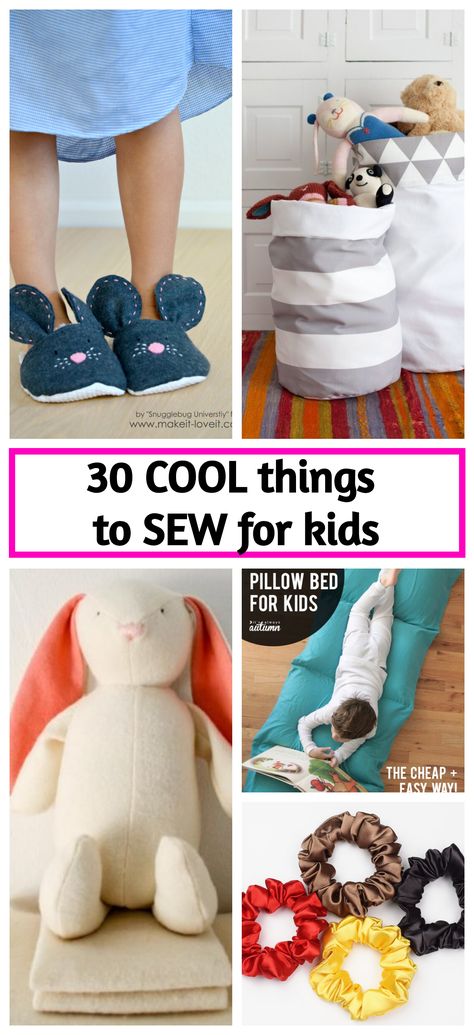 Find a list of 30 cool and easy things to sew for kids. This collection includes stuffed animals, accessories, bags, creative pillows, and more! All of these are easy beginners sewing projects, for both boys and girls. And you can accomplish any of them no matter your sewing skill level! #icansewthis #sewingforkids #diygiftstosew #easysewingprojects Sewing Easy Stuffed Animals, Amigurumi Patterns, Sewing Ideas Easy Cute, First Birthday Sewing Gift, Simple Diy Stuffed Animals, Sewing Stuffed Animals For Beginners, Sewing Machine Stuffed Animals, Easy Sewing Gifts For Kids, Sew Beginner Projects