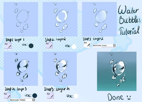 How To Draw Under Water Bubbles, How To Draw Bubbles Underwater, How To Draw Water Bubbles, Underwater Bubbles Drawing, Bubbles Underwater Drawing, How To Draw Water Digital, Water Drawing Reference, Underwater Tutorial, Bubbles Digital Art