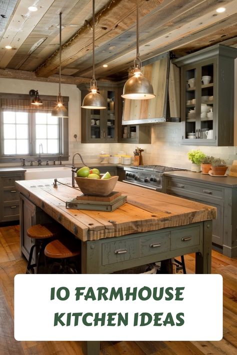 The timeless appeal of farmhouse kitchen decor continues to captivate homeowners, combining a rustic allure with contemporary conveniences. Inspired by the warmth of countryside homes, this charming style features shiplap walls, exposed beams, apron-front sinks, and vintage accents. Whether you're refreshing your current kitchen or creating a brand-new culinary haven, farmhouse design concepts offer endless possibilities to infuse your space with character and comfort. Kitchen Ideas Shiplap, Country Kitchen Ideas Farmhouse Style Butcher Block Countertops, Farm House Sinks For Kitchen, Mountain Farmhouse Kitchen, Modern Farmhouse Kitchen Design Ideas, Rustic Kitchen Design Inspiration, Farm Houseplans Interior Design Kitchen, 2 Tone Kitchen Cabinets Farmhouse, Farmhouse Kitchen Cabinet Ideas
