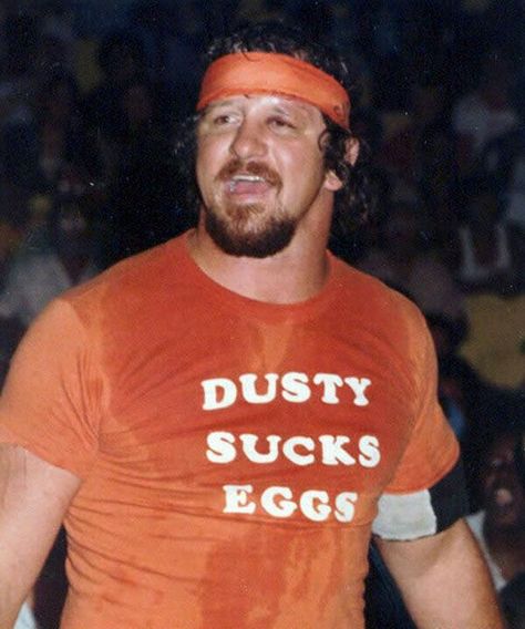 Terry Funk. Great shirt! 80s Mustache, Homemade T Shirts, Nwa Wrestling, Dusty Rhodes, World Championship Wrestling, Wrestling Posters, Watch Wrestling, Wrestling Shirts, Wrestling Stars