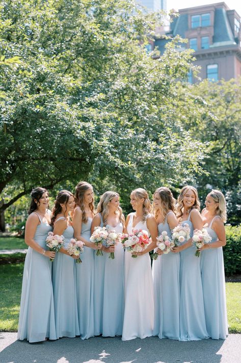 Brides Maid Dresses Light Blue, Baby Blue Bridesmaids Dress, Blue Mist Bridesmaid Dresses, Blue Hydrangea Bridesmaid Dresses, Very Light Blue Bridesmaid Dresses, Aesthetic Blue Bridesmaid Dresses, Power Blue Bridesmaid Dresses, Wedding Themes Bridesmaids, Misty Blue Bridesmaid Dresses