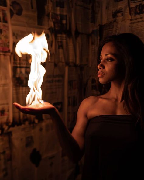 Photoshoot Ideas Goddess, Fire Goddess Photoshoot, Fire Theme Photoshoot, Roses On Fire Photoshoot, Fire Photography Portrait, Fire Themed Photoshoot, Holding Fire Pose Reference, Holding Fire Pose, Fire Sign Photoshoot