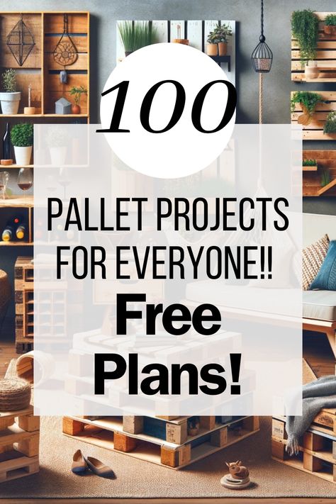 Pallet projects are fun and can be very fashionable for any room in the house. Check out these 100 ways to use pallets! Download free woodworking plans! Pallet Ideas For Outside, Pallet House Plans, Woodworking Plans For Beginners, Wooden Pallet Shelves, Small Easy Woodworking Projects, Outdoor Pallet Projects, Pallet Furniture Plans, Diy Woodworking Plans, Pallet Building