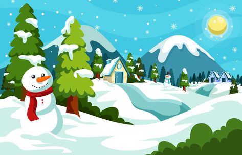 Natal, Snowy Illustration, Snow Cartoon, Morning Scenery, Winter Vector, Cartoon Winter, Winter Cartoon, House Night, Mountain Background