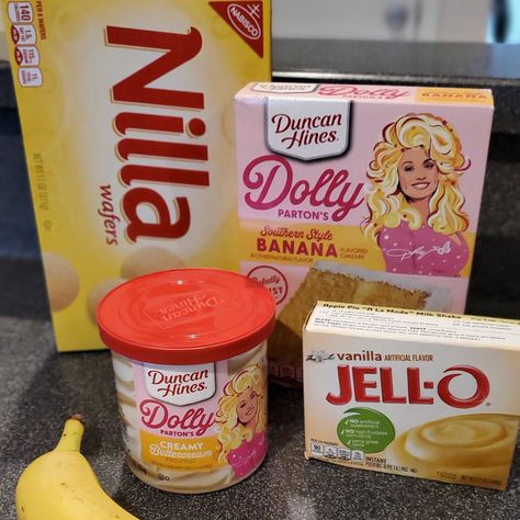 Pie, Banana Recipes Using Cake Mixes, Dolly Parton Baking Collection, Banana Cake Box Recipe, Dolly Parton Cake Mix Cookies, Boxed Banana Cake, Banana Cake Box Mix Recipes, Duncan Hines Banana Cake Mix Recipes, Carmel Banana Pudding Recipe