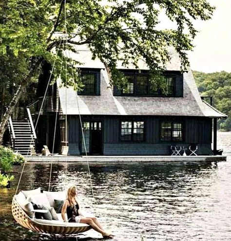 Lake Houses, Daybed Swing, Lake Houses Exterior, Lakefront Living, Lakeside Living, Lakefront Property, Lake House Plans, Lake Living, Lake Cottage