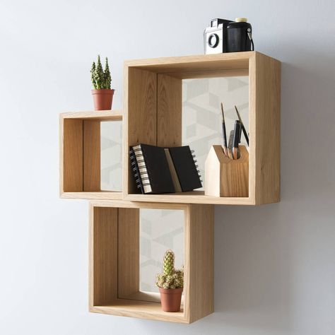 Floating Cube Shelves, Mirror Shelves, Unusual Mirrors, Wall Cubes, Wood Cube, Hexagon Mirror, Wood Hexagon, Bespoke Boxes, Hexagon Shelves