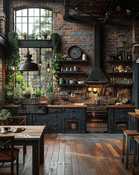 Dark Academia Kitchen, Academia House, Dark Academia Interior, Rustic Kitchen Design, Dark Home, Dream House Interior, Dream House Decor, Küchen Design, Rustic Kitchen