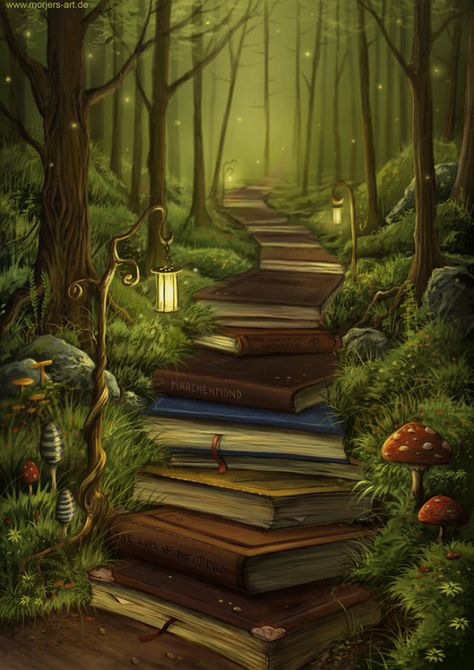 The Reader's Path | Wee Folk Art Book Nerd, Magic Portal, Buku Skrap, Wow Art, 판타지 아트, Pics Art, Cartoon Illustration, Fantasy World, 그림 그리기