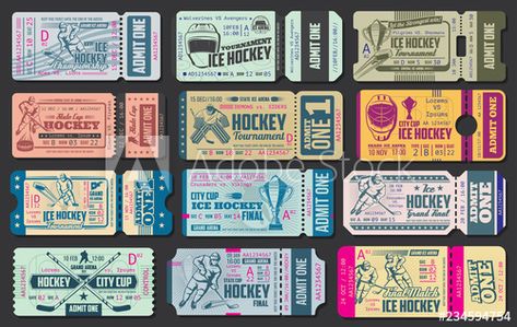 Ice hockey game vector tickets Retro Ticket Design, Graphic Mockup, Retro Ticket, Hockey Wedding, Game Ticket, Capitals Hockey, Sports Wallpaper, Logo Event, World Cup Tickets