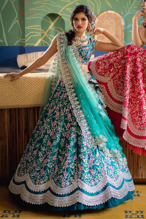 Lehanga Designs, Anushree Reddy, Lehnga Choli, Silk Lehenga Choli, Indian Outfits Lehenga, Wedding Lehenga Designs, Lehnga Dress, Lehnga Designs, Green Lehenga