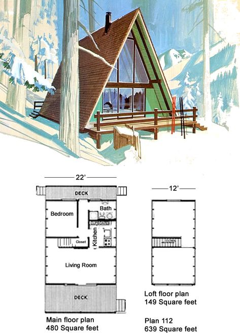 Classic Design for a Low-Budget A-Frame – Project Small House A Frame Floor Plans, A Frame Cabin Plans, Casa Hobbit, Triangle House, A Frame Cabins, A Frame House Plans, Cabin Floor Plans, Cabin House Plans, Tiny House Floor Plans