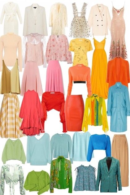 light spring from efena - trendme.net Light Spring Colour Palette Outfits, Light Spring Dresses, Bright Spring Soft Natural, Spring Color Clothes, True Spring Outfits Aesthetic, Light Spring Color Combinations, Light Spring Color Outfits, Light Spring Fashion, Spring Light Warm Outfit