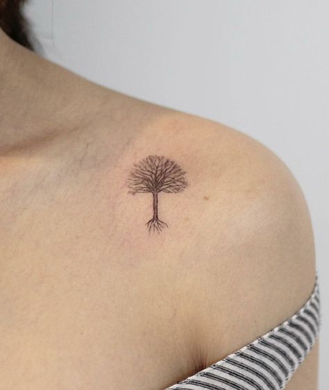 Dainty tree tattoos Mini Tree Of Life Tattoo, Elm Tree Tattoo Simple, Tree Tattoo Designs Simple, Tree Tattoo Simple Minimalist, Earthy Tree Tattoos, Tree Of Life Simple Tattoo, Deciduous Tree Tattoo, Oak Tree Tattoo Small Simple, Minimalist Oak Tree Tattoo