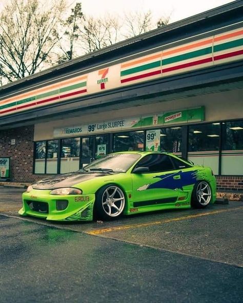 Mitsubishi Eclipse Fast And Furious #PAUL WALKER Fast And Furious Brians Car, Gta Vi, Mitsubishi Evolution, Mobil Drift, Fast Sports Cars, Cool Car Pictures, Green Car, Mitsubishi Lancer Evolution, Mitsubishi Eclipse
