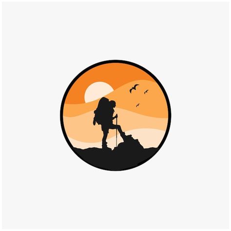 Trekking Logo Design Ideas, Trekking Painting, Hiking Logo Design, Trekking Illustration, Hiker Tattoo, Trekking Logo, Travel Logo Design Ideas, Turismo Logo, Hiker Silhouette