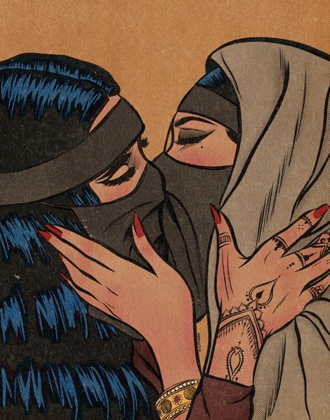 “Arab sapphics” art print Help Me God, Sapphic Art, Comic Girl, Vintage Lesbian, Lesbian Art, Art Comic, Queer Art, Lgbt Art, My People