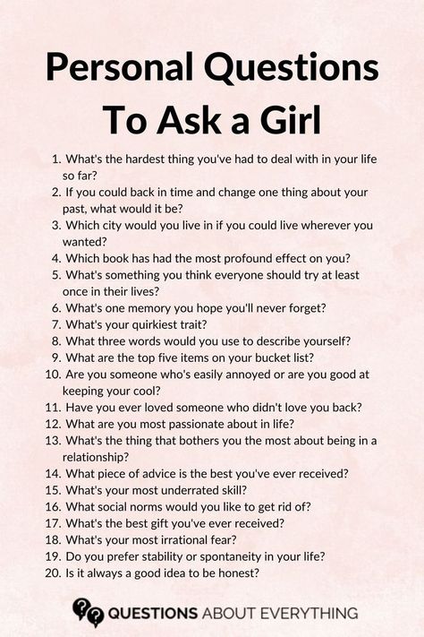list of 20 personal questions to ask a girl Questions To Ask Girlfriend, Personal Questions To Ask, Weird Questions To Ask, Weird Questions, Questions To Ask A Girl, Text Conversation Starters, Deep Conversation Topics, Questions To Get To Know Someone, Flirty Questions