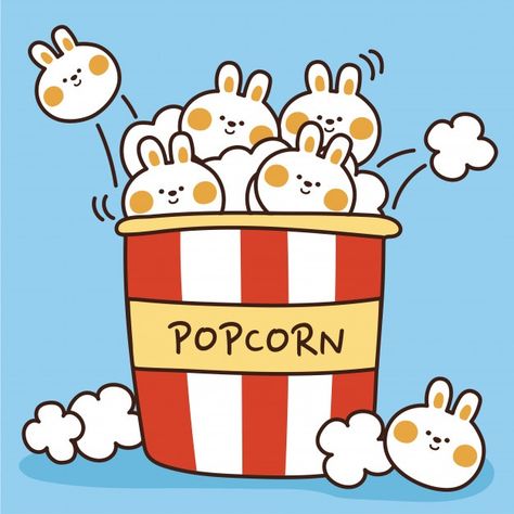 Cartoon Food Drawing, Popcorn Illustration Cute, Popcorn Illustration Drawing, Food Animal Illustration, Cute Popcorn Drawing, Cute Food Pics, Cartoon Food Drawings, Popcorn Doodle, Animals As Food