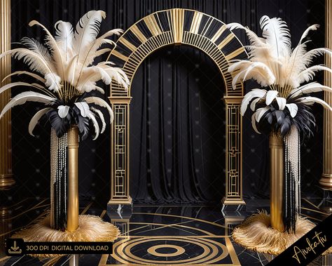 Gatsby Wedding Arch, Old Hollywood Glam Wedding Decor, Roaring 20s Decor, Art Deco Party Decor, Gatsby Backdrop, 1920s Party Decorations, Black And Gold Backdrop, 1920 Party, Black Gold Art