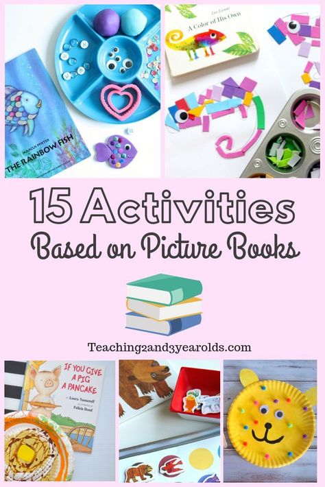 These 15 activities based on picture books go great with your kids' favorite stories. Great hands-on activities that help to further explore the books! #earlyliteracy #literacy #picturebooks #preschool #preschoolactivities #art #AGE3 #AGE4 #teaching2and3yearolds Book Themed Activities, Picture Books For Kids, Picture Book Activities, Childrens Books Activities, Literature Activities, Library Activities, Story Activities, Preschool Literacy, Preschool Books