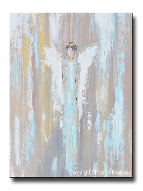 Angel Paintings Angels Giclee Canvas Prints Spiritual Wall Art Decor – Contemporary Art by Christine Tela, Abstract Angel Painting, Abstract Angel, Bell Art, Wall Art Acrylic, Ship Paintings, Painting Home Decor, Angel Painting, Painting Blue