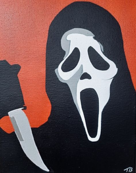 Ghostface Acrylic Painting, Painting Ideas On Canvas Ghost Face, 9x12 Canvas Painting Ideas Easy, Scream Acrylic Painting, Scream Painting Easy, Horror Canvas Painting, Scream Canvas Painting, Scream Painting Ideas, Ghostface Drawing Easy