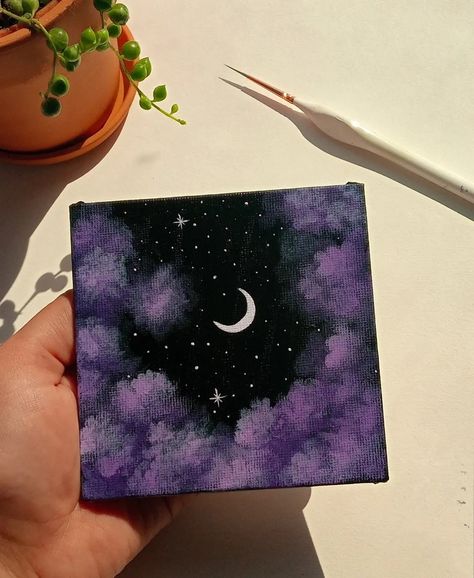 Aesthetic Mini Art Ideas, Mini Cute Painting Aesthetic, Painting On A Small Canvas Easy, Drawing Ideas For Small Canvas, Mini Canvas Inspo Easy, Mini Canvas Art Beginners, Mini Canvas Cloud Painting, Aesthetic Art On Canvas, Paintings Ideas On Small Canvas