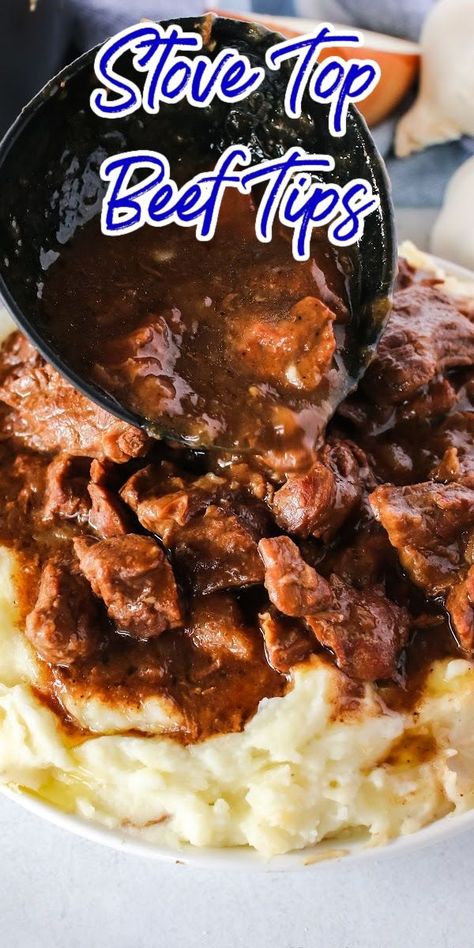 How To Make Beef Tips Tender, Beef Tip And Mashed Potatoes, Beef Tips And Gravy Easy Recipe, Fast Stew Meat Recipes, Roast Tips Recipe, Dinner Ideas Beef Tips, Beef Tips Recipe Stove Top Easy, Beef Tips With Sirloin Steak, Sirloin Beef Steak Recipes