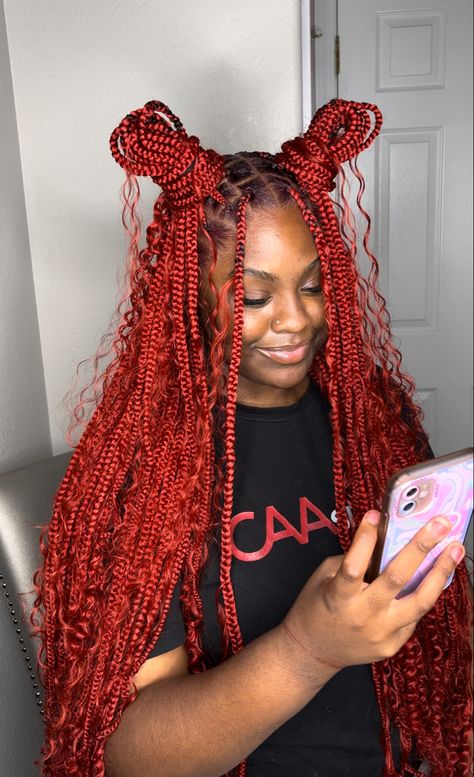 Red Bohemian Braids, Clueless Clothes, Boohoo Braids, Boho Bun, Braids Red, 2023 Hairstyles, Bohemian Braids, Clueless Outfits, Dope Hairstyles