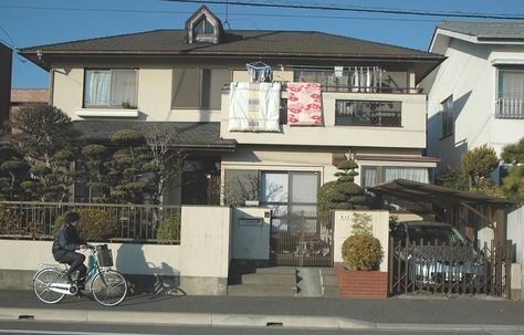 Middle Class Japanese Home, Typical Japanese House, Middle Class House, Japanese Apartment Building, Houses Neighborhood, Japanese Neighborhood, Apartment Front, Japan House Design, House In Japan