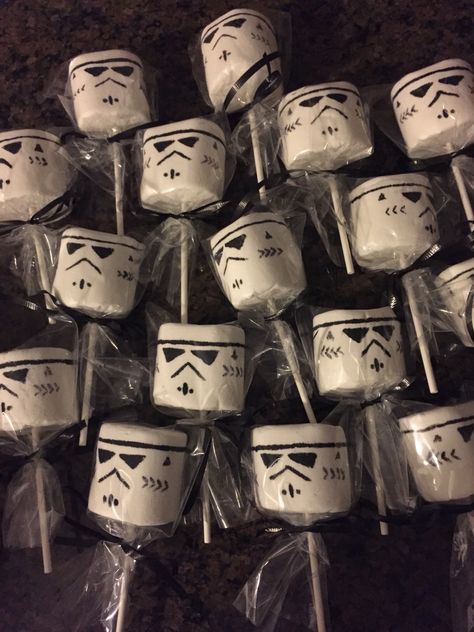 Starwars Quinceanera, Storm Trooper Party Ideas, R2d2 Party Ideas, May Fourth Be With You Food, Storm Trooper Marshmallow, Starwars Desserts Table, Star Wars Slumber Party, Star Wars Birthday Treats, May The 4th Party Ideas