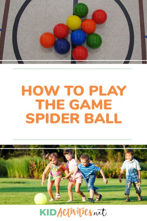 Learn how to play the game spider ball. You will find the rules and game instructions for this fun variant of dodgeball. A great indoor or outdoor game. #kidactivities #kidgames #activitiesforkids #funforkids #ideasforkids Outdoor Elementary Activities, Sports And Recreation Games, Adaptive Gym Activities, Fall Gym Games, Pe Games For 1st Grade, Indoor Pe Activities For Kids, Grade 1 Gym Games, Spider Games For Kids, Outdoor Pe Games For Elementary