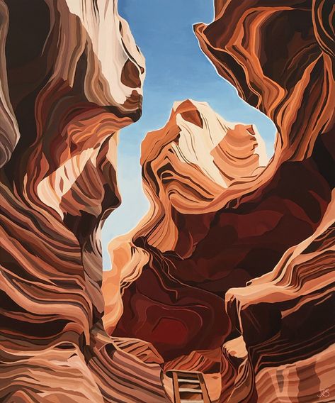 Antelope Canyon Painting, Orange Painting Acrylic, Acrylic Desert Painting, Desert Painting Acrylic, Abstract Desert Painting, Arizona Canyons, Desert Acrylic Painting, Canyon Illustration, Orange Acrylic Painting