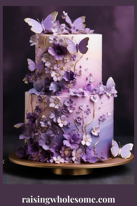 Butterfly Cake Ideas, Butterfly Theme Cake, Butterfly Baby Shower Cake, Purple Butterfly Cake, Purple Cakes Birthday, Butterfly Birthday Cakes, Purple Cake, Sweet 16 Themes, Sweet 16 Birthday Cake