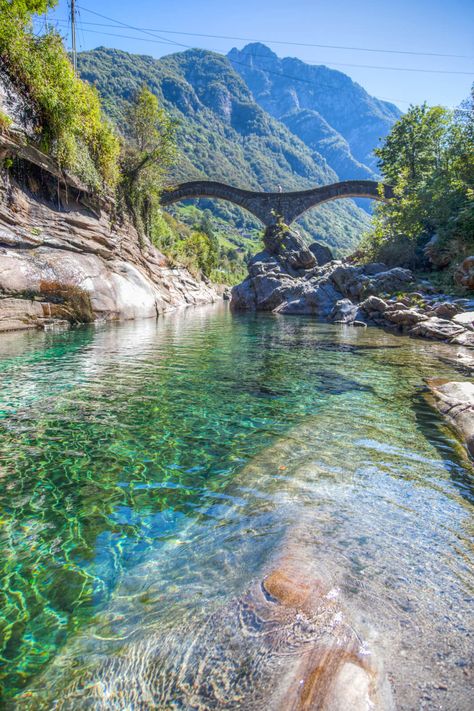 Water Photography, Nature, Lavertezzo Switzerland, River Pictures, Places In Switzerland, Fishing Photography, Stone Bridge, Switzerland Travel, Beautiful Places To Travel