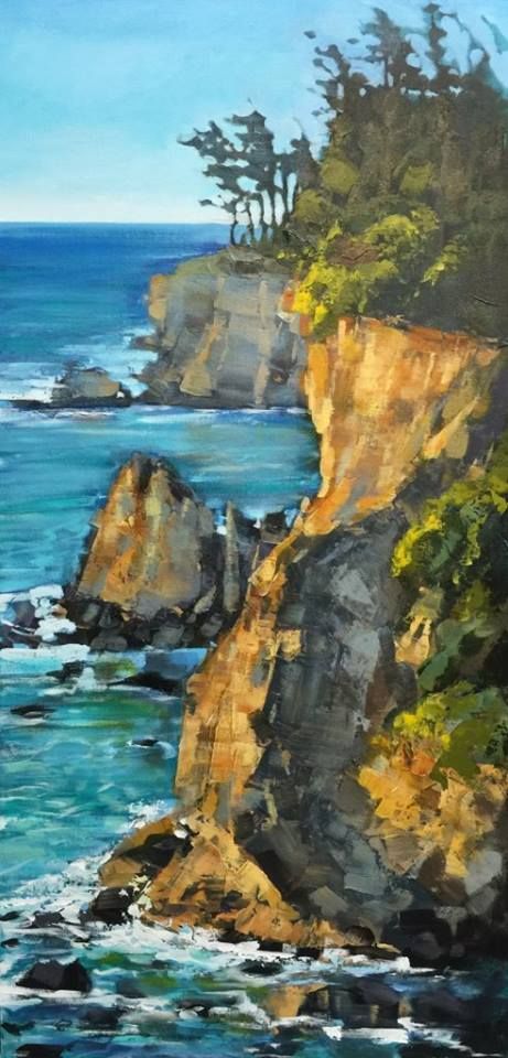 Abstract Cliff Painting, Big Ocean Painting, Rock Cliff Painting, Big Oil Painting Ideas, Sea Cliff Painting, Ocean And Mountain Painting, Big Sur Painting, Ocean Cliff Painting, Seascapes Watercolor