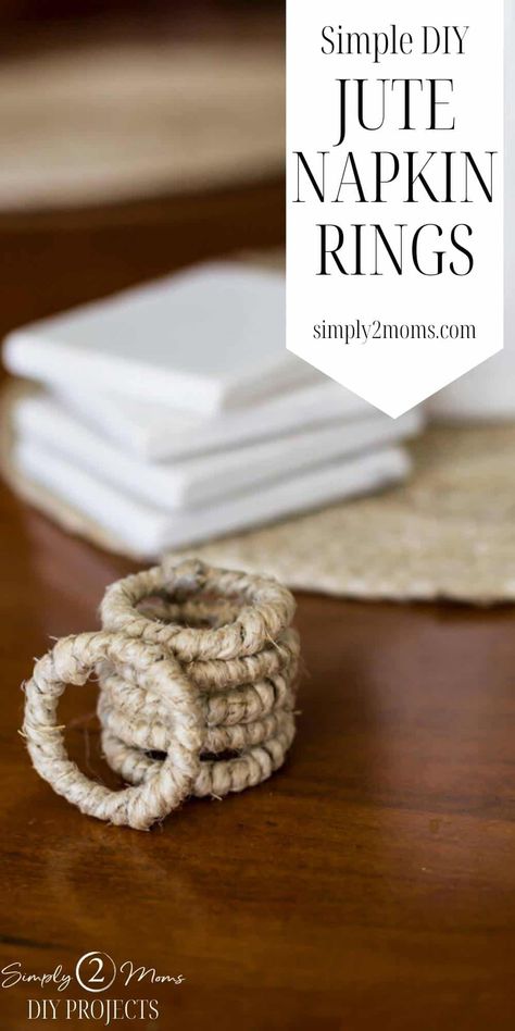 These simple jute napkin rings can be dressed up or down. Follow step-by-step instructions for an easy budget-friendly DIY project. Use inexpensive supplies that are easy to find to make your own napkin rings! Get ideas to easily dress them up or down. These are great for all different styles of decorating: farmhouse, neutral, hygge, transitional, traditional, country chic, shabby chic, minimalist, Scandinavian, and more. Follow us for more ideas and inspiration for entertaining and decorating. Easy Diy Napkin Rings, Easy Napkin Rings Diy, Wooden Napkin Rings Diy, How To Make A Napkin Ring, Christmas Table Napkin Rings, Diy Farmhouse Napkin Rings, Cheap Napkin Rings Diy, Wooden Bead Napkin Ring, Fall Diy Napkin Rings