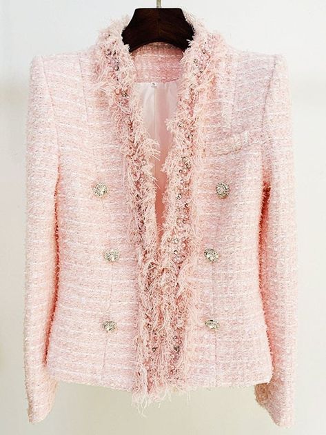 Najwa Sweet Jacket - Glory Connection Formal Dress Jacket, Giacca In Tweed, Pink Tweed Jacket, Tweed Blazer Women, Beaded Formal Dress, Latest Designer Dresses, Tweed Pattern, Pink Tweed, Beaded Jacket