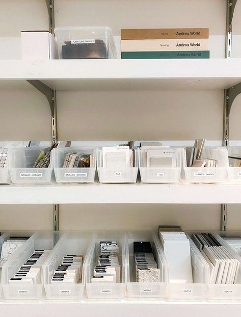 Bin Organization, Architecture Library, Design Studio Workspace, Design Studio Office, Library Organization, Material Library, Studio Organization, Design Library, Workspace Inspiration