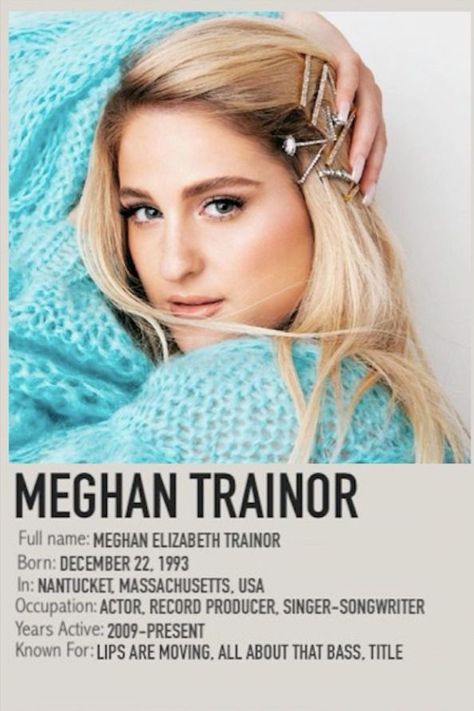 Polaroid poster of the singer-songwriter, Meghan Trainor. Like I'm Gonna Lose You Meghan Trainor, Meghan Trainor Outfits, Celebrity Polaroids, Meghan Trainor Album, Meghan Trainer, Meghan Trainor Me Too, Iconic Celebrities, Megan Trainor, Trainers Outfit