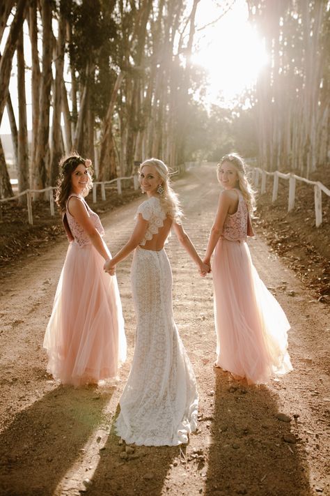 These 37 Bridesmaids Photos Will Inspire the Sweetest Moments with Your Girl Gang | Junebug Weddings Bride And 2 Bridesmaids Photo Ideas, Wedding Photos 2 Bridesmaids, Best Friend Pictures Wedding, Two Bridesmaids Only Pictures, 2 Bridesmaids Pictures, Bride And Two Bridesmaids, Wedding Dress And Bridesmaid Dress, Sisters At Wedding, Bride And Two Bridesmaids Photo Ideas
