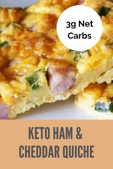 This keto ham and cheddar quiche is full of flavor and great for serving the whole family! With only 3 grams of net carbs, it's sure to be a staple recipe in your keto lifestyle. Thermomix, Quiche, Bariatric Quiche Recipes, Bariatric Ham Recipes, Ham Bone Keto Recipes, Crustless Quiche Keto, Quiche Keto Recipes, Keto Ham And Cheese Quiche, Keto Quiche Recipes Easy