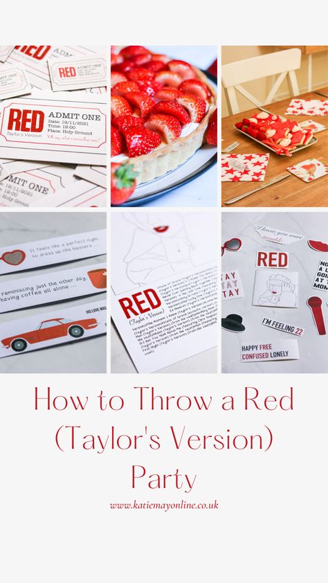 Throwing a Red (Taylor’s Version) party? Get all the inspiration you need by seeing how I hosted a listening party the night of release! From invites, to food, and party activities, I’ve got all the ideas you’ll need to throw a fabulous Red (Taylor’s Version) party! Taylor Swift Red Era Party, Taylor Swift Inspired Invitation, Red 22 Birthday Ideas, Taylor Swift Red Themed Birthday Party, Taylor Swift Red Party Ideas, Taylor Swift Red Birthday Party, Taylor Swift Red Party, Taylor Swift Party Invitations, 22 Party Taylor Swift